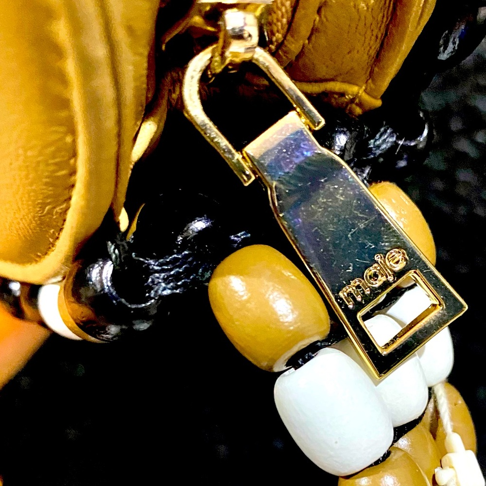 Maje Wooden Bead Black Tan & White Heart Bag NWT - Picture 10 of 16